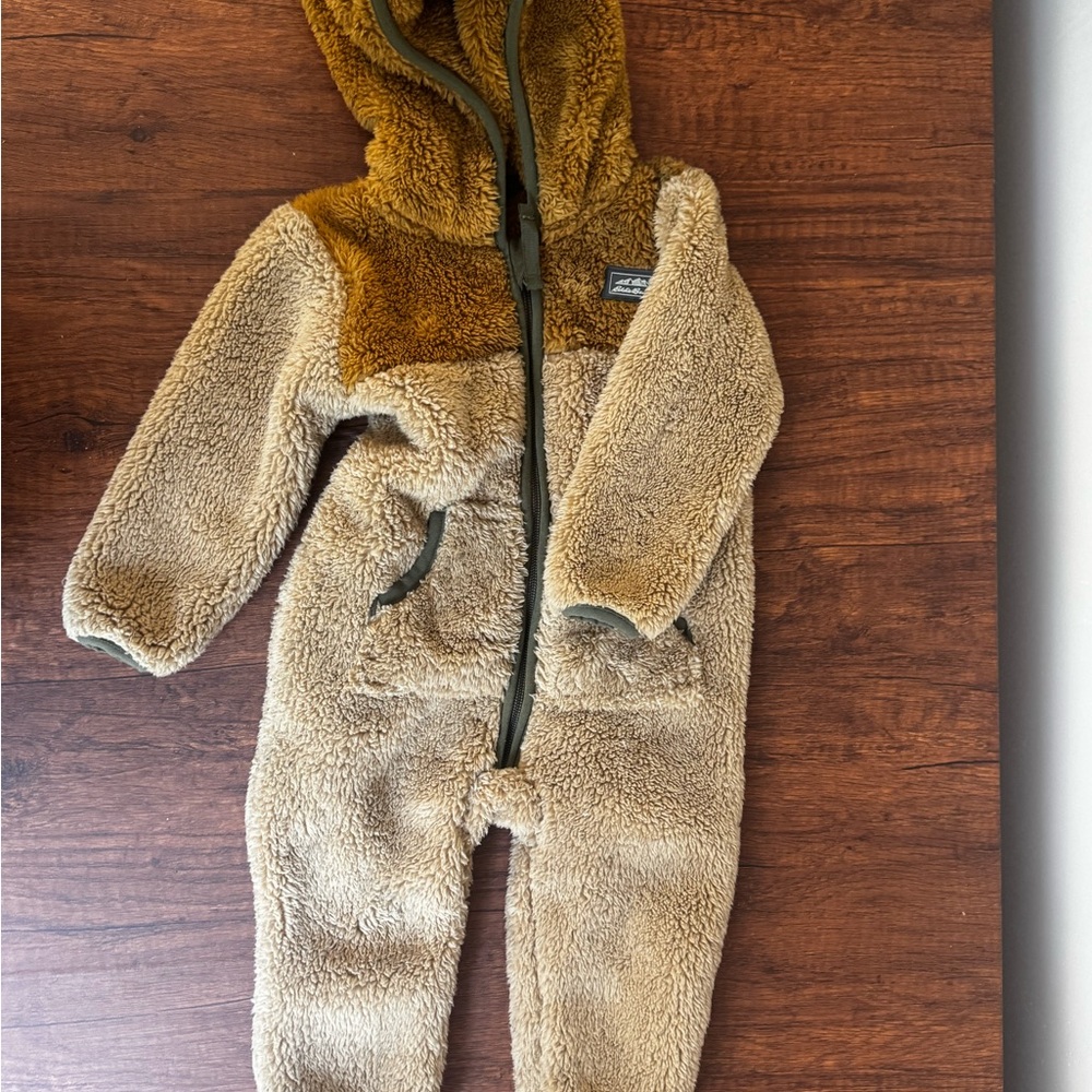 Eddie Bauer Kids Two-Tone Tan and Mustard Sherpa One-Piece Jacket